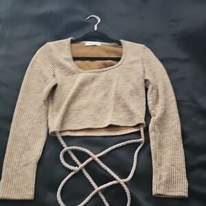 Women's Ribbed Knit Crop Top - Tan